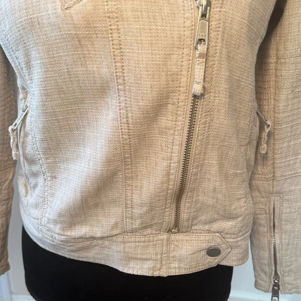 LOFT Women Tan Linen Moto Jacket Size XS casual,chic,versatile,lightweight